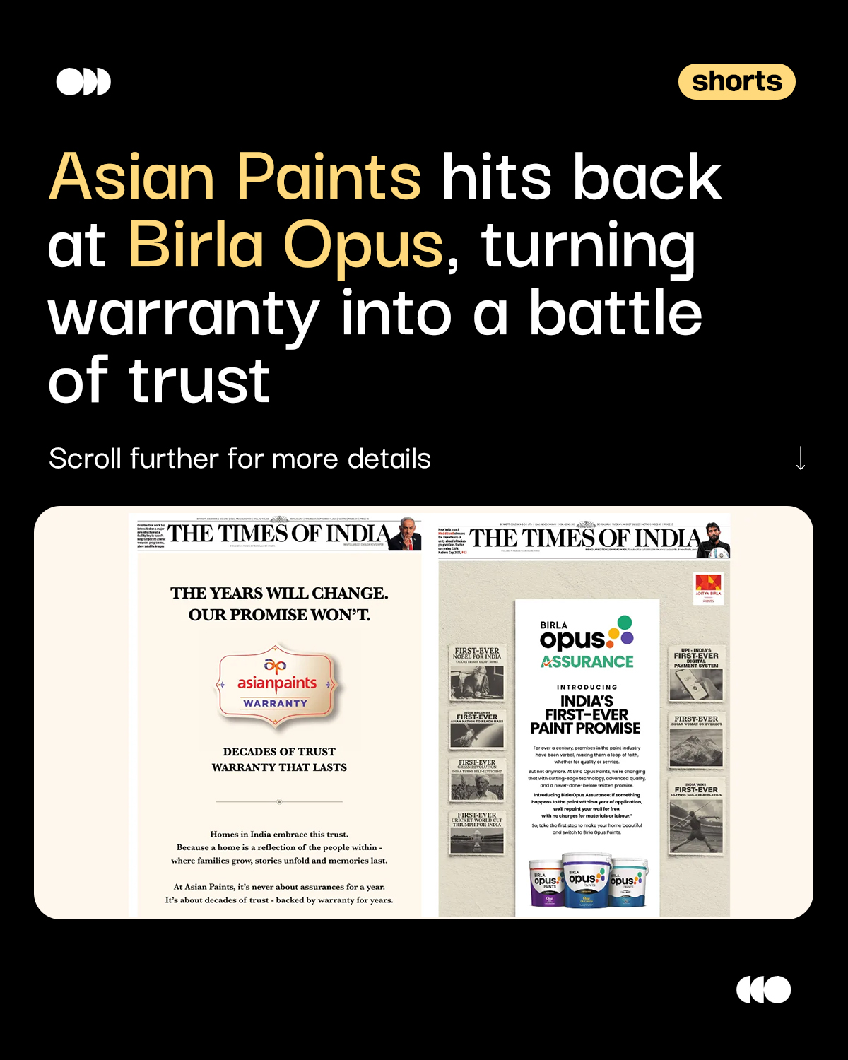 Asian Paints has struck back at rival Birla Opus, shifting the spotlight from product warranty to a larger battle of trust in India’s ₹70,000 crore paints market. By reframing the narrative, the market leader is positioning itself beyond transactional promises, emphasizing credibility, consumer confidence, and long-term reliability as the true differentiators in the category.
#AsianPaints #BirlaOpusPaints #Transactional #promises