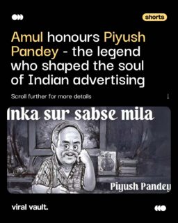 Amul pays a heartfelt tribute to the man whose words gave Indian advertising its heartbeat - Piyush Pandey. A storyteller, a visionary, and the creative soul behind countless smiles, his legacy will forever live on in every ad that makes India feel.
#AmulTribute #PiyushPandey #IndianAdvertisingLegend #CreativeGenius #AdvertisingIcon