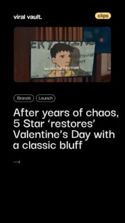 After years of trolling Valentine’s Day, Cadbury 5 Star pulls off its boldest twist yet.
The brand announces peace, promises to sponsor one million dates, builds anticipation-
and then hits audiences with a perfectly timed truth bomb.

Conceptualised by Ogilvy, the campaign flips romance on its head while staying true to 5 Star’s legendary “Eat 5 Star. Do Nothing.” philosophy By turning Valentine’s hype into a cultural circuit breaker, the brand once again proves that sometimes the smartest move in marketing… is doing nothing at all.

#Cadbury5Star #ValentinesDayCampaign #DoNothing #ViralVaultIndia