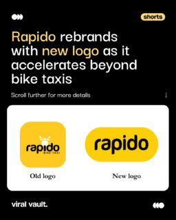 Rapido is shifting gears with a fresh new logo, a bold signal that the brand is racing beyond bike taxis into a wider mobility playground. As it expands into autos, cabs, and more, the new identity reflects a bigger ambition: to move people, not just rides. Same speed, bigger story, and the journey is just getting started.

#Rapido #Rebranding #Mobility #BrandRefresh #ViralVaultIndia