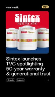 If your water tank comes with a 50-year warranty, who’s the real customer, you or your 8-year-old?
With Sintex Eterno, Sintex flips the script on buying decisions, turning a simple purchase into a generational promise. Launched during the ICC Men's T20 World Cup 2026 on CTV, the new TVC by Sideways asks a powerful question: Are you investing for today, or for the next 50 years?
Because when it’s built to last decades, it’s not just storage, it’s legacy.
#SintexEterno #50YearWarranty #GenerationalTrust #ViralVaultIndia