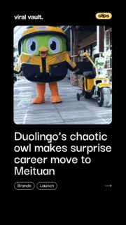 Duolingo’s owl didn’t just send reminders… it switched careers. 

From burnout resignation to Meituan delivery rider, the chaotic mascot now drops your food, and still asks if you finished your lesson. Study, eat, repeat… marketing that’s as relatable as it is viral. 

#Duolingo #Meituan #BrandCollab #ViralMarketing #ViralVaultIndia