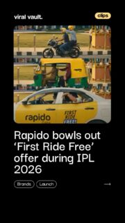 Ride confirmed. Mood upgraded. And when the first one’s free… the reaction goes full IPL celebration mode.
Rapido turns everyday commutes into 10-second joyrides with its ‘First Ride Free’ campaign, fast, fun, and impossible to miss.
#Rapido #FirstRideFree #IPL2026 #RideTheJoy #ViralVaultIndia