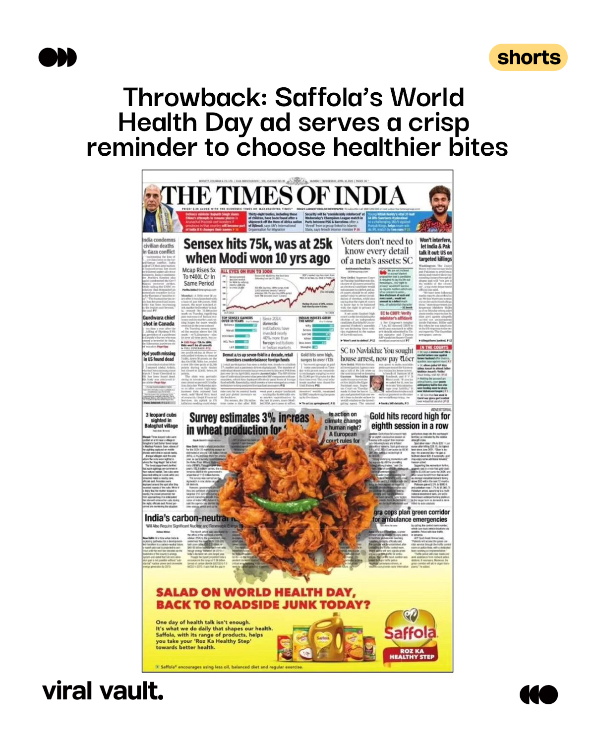 Throwback to Saffola’s clever World Health Day print that turned everyday temptation into a mindful message. By blending newspaper with fritters, the ad served a crisp reminder to choose healthier options over street-side cravings and make smarter food decisions every day.
#Throwback #WorldHealthDay #Saffola #PrintAd #MindfulEating #HealthyChoices #CreativeAdvertising #AdThrowback