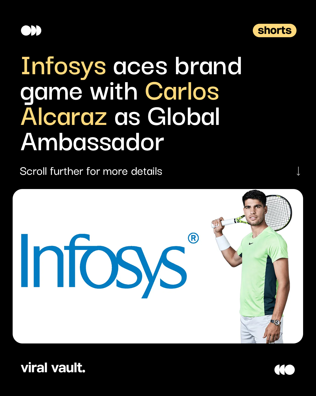 Infosys meets championship mindset as Carlos Alcaraz joins forces to redefine performance, on and off the court. With AI-powered insights from Topaz, this partnership goes beyond branding, turning data into strategy, precision into power, and potential into peak performance. Because in today’s game, every point, and every insight, counts. 

#Infosys #CarlosAlcaraz #AIInnovation #ViralVaultIndia
