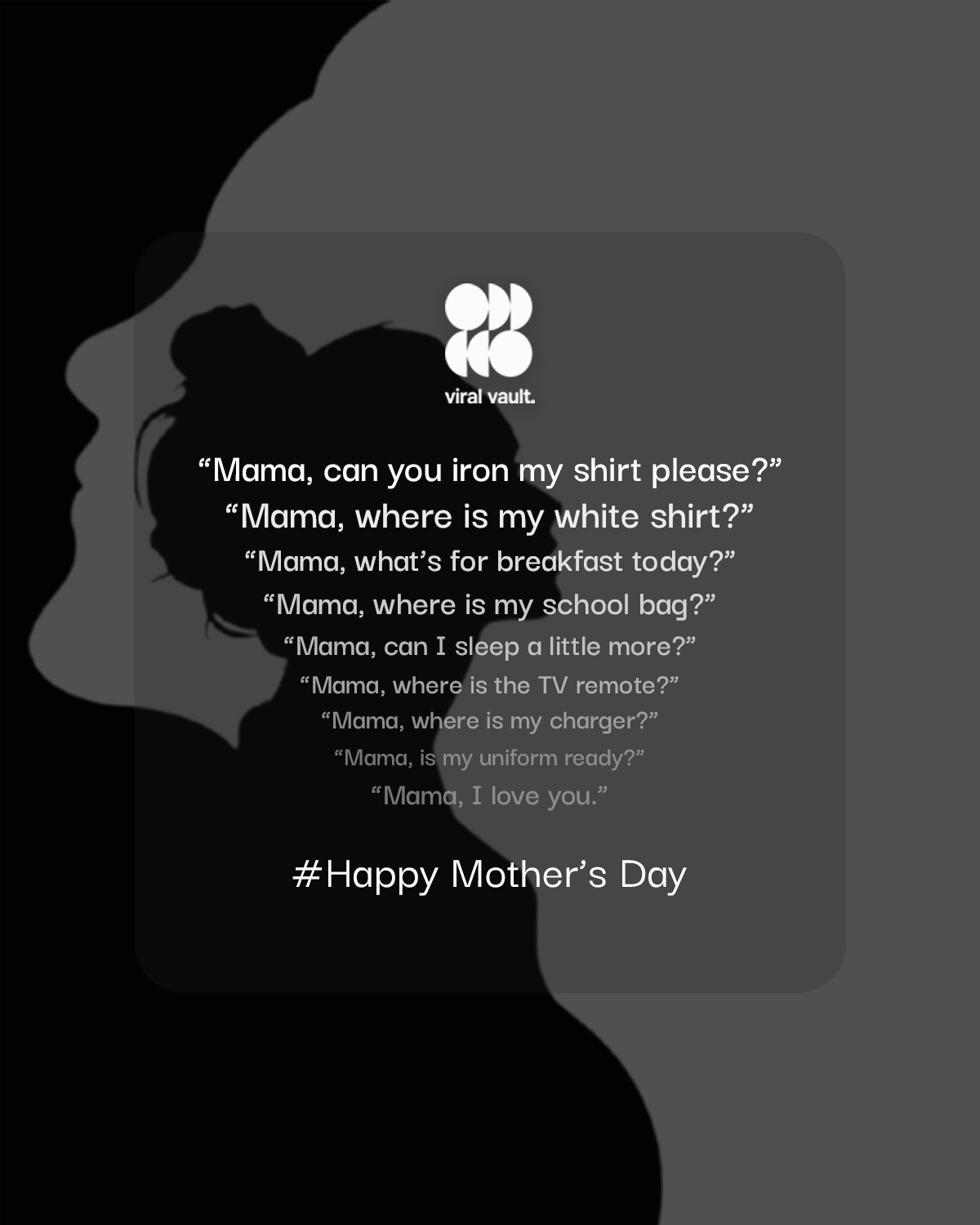 “Mumma, where’s my shirt?”

The one question every mom has answered a thousand times - with love, patience, and magic only she understands. ❤️

This Mother’s Day, celebrate the woman who always knew where everything was… even when we didn’t.

#MothersDay #HappyMothersDay #MomMagic #ViralVaultIndia
