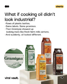 In a shelf full of loud plastic bottles, this one chose simplicity
Gramiyaa’s carton-style packaging doesn’t just look different - it feels closer to tradition, purity, and conscious living. From the earthy minimal design to the wood cold-pressed oil inside, every detail quietly tells a story of authenticity.
Sometimes, the smartest branding isn’t louder. It’s calmer.
Would this packaging make you trust the product more?
#PackagingDesign #Branding #Gramiyaa #ViralVaultIndia