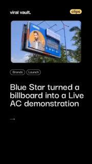 In a clever OOH execution, the brand transformed a billboard into a live product demonstration. Featuring a giant 5 Star AC unit and LED text that appears to freeze when the AC switches on, the installation turns a simple product claim into an unforgettable visual experience.
By blending creativity, technology, and experiential storytelling, Blue Star proves that the most effective advertising isn't just seen-it's felt.
#BlueStar #OOHAdvertising #OutdoorAdvertising #CreativeCampaign #viralvaultindia