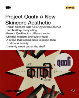 What happens when an Indian skincare brand refuses to follow the rulebook?

Project Qaafi traded predictable Ayurvedic storytelling for a bold, modern aesthetic. From thoughtfully designed packaging to a philosophy of “Zyaada nahi, bas qaafi,” the brand proves that authenticity doesn't need clichés to stand out.

Less noise. More intention. A fresh perspective on what modern Indian beauty can look and feel like.

#ProjectQaafi #Branding #PackagingDesign #ViralVaultIndia