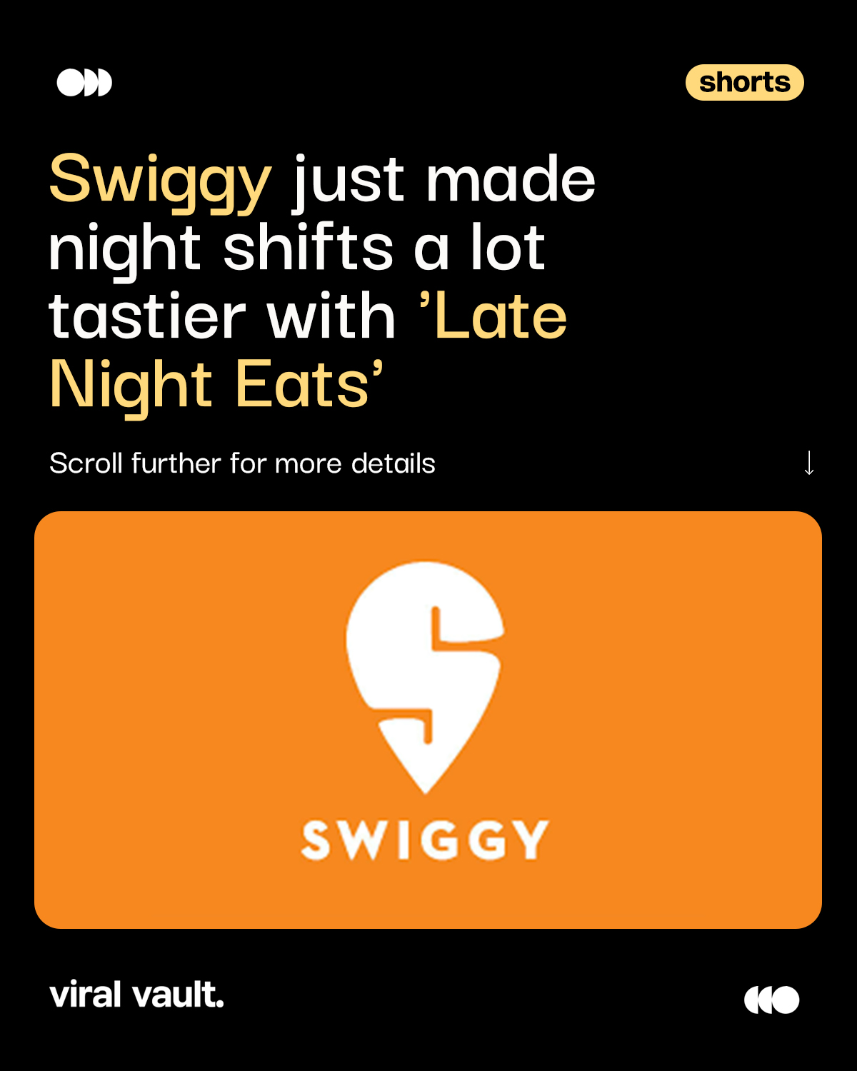 Swiggy is serving India's night shift, one meal at a time.

With the launch of Late Night Eats, Swiggy is catering to professionals who work while the rest of the country sleeps. Available from 10 PM to 5 AM, the service covers 4,000+ office locations, 30,000 restaurants, and 30 cities, making late-night food more accessible than ever.

Because productivity doesn't stop at midnight-and neither should good food.

Would you use this service during a late-night work session? 

#Swiggy #LateNightEats #FoodDelivery #ViralVaultIndia 

[ Swiggy, Late Night Eats, food delivery, night shift, DeskEats, office meals, restaurants, food tech, work culture, startup, business, India. ]