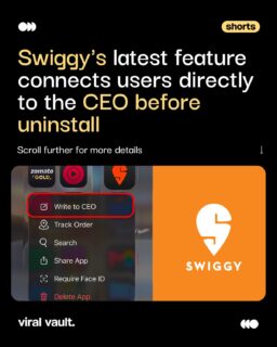 Swiggy is turning app uninstalls into conversations.

Instead of letting users leave silently, the platform now offers a chance to "Write to the CEO" before uninstalling, transforming customer exits into valuable feedback that helps shape future features.

#Swiggy #CustomerExperience #CX #ProductInnovation #ViralVaultIndia 

[ Swiggy, Write to the CEO, Swiggy app update, customer feedback, app uninstall feature, customer retention, product innovation, user experience, digital product strategy, CX, marketing news. ]