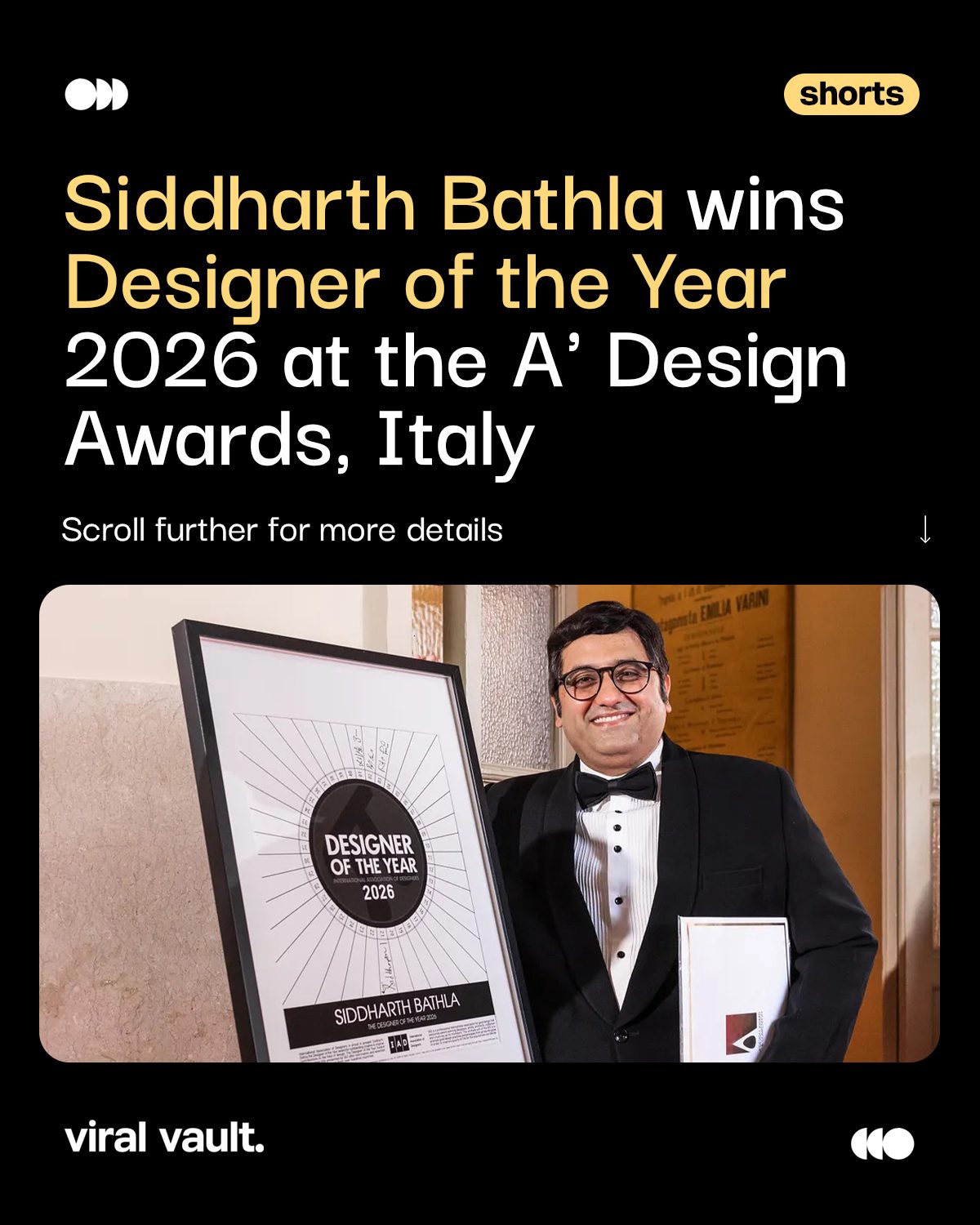 A proud moment for Indian design on the global stage.
Siddharth Bathla, Founder and Director of Design Factory India, has been honoured as Designer of the Year 2026 at the prestigious A' Design Awards in Como, Italy. The recognition celebrates his outstanding contributions to cultural and experiential spatial design, marking a significant milestone for India's creative community and global design excellence.
Congratulations to Siddharth Bathla on this remarkable achievement.
#DesignfactoryIndia #Designeroftheyear #Adesignawards #India #Culture #History #Design #Museums #Gujarat