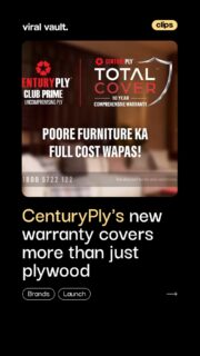 Your furniture deserves more than just a plywood warranty. 

CenturyPly has introduced India's First Total Cover Commitment, a 10-year comprehensive warranty that goes beyond replacing defective plywood. If an eligible defect is confirmed, it also reimburses furniture restoration costs, including laminates, adhesives, labour, and transportation. Featuring Aamir Khan and Omi Vaidya, the campaign redefines what complete protection looks like.

Would this kind of warranty influence your next furniture purchase? 

#CenturyPly #TotalCover #Furniture #Plywood #HomeInteriors #ViralVaultIndia 

[ CenturyPly Total Cover Commitment, CenturyPly warranty, 10-year plywood warranty, furniture restoration warranty, Aamir Khan CenturyPly ad, Omi Vaidya CenturyPly, home interiors, plywood brand, furniture protection, marketing campaign, advertising campaign, India first total cover warranty. ]