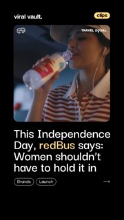 What if staying hydrated on a bus journey wasn’t a luxury? 

This Independence Day, redBus has launched ‘Freedom Bottle’, spotlighting how limited restroom access can influence women’s hydration choices during long-distance journeys.

As the first activation under its ‘Travel Equal’ initiative, the campaign features a digital film and on-ground activation, while highlighting buses with in-built toilets. Through its ‘Booking for Women’ mode, redBus also lets travellers filter for buses equipped with onboard restrooms.

A simple travel need - turned into a conversation about comfort, access and equality on the road.

#redBus #FreedomBottle #TravelEqual #IndependenceDay #WomenTravellers #ViralVaultIndia 

[ redBus Freedom Bottle, redBus Independence Day campaign, Travel Equal redBus, women travellers India, women’s hydration, bus travel India, women-friendly travel, buses with toilets, travel equality, experiential marketing, Independence Day campaign ]