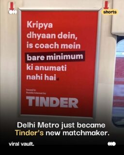 Tinder just turned the Delhi Metro into a dating destination. 

The brand took over a women’s coach and transformed an everyday commute into a playful dating moment, using cheeky, conversation-starting messages built around the space.

Instead of interrupting the commute, Tinder became part of it - a smart example of how contextual advertising can turn an ordinary moment into a memorable brand experience.

#Tinder #TinderIndia #DelhiMetro #MarketingCampaign #ViralVaultIndia 

[ Tinder Delhi Metro campaign, Tinder India campaign, Delhi Metro advertising, Tinder marketing campaign, experiential marketing India, OOH advertising, contextual advertising, dating app marketing, creative advertising, brand activation ]