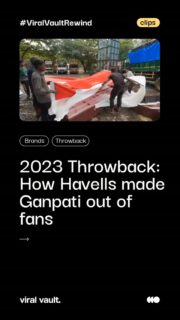 Back in 2023, Havells turned Mumbai's Thane Majiwada Flyover into pure magic - 100 motorized fans spinning together to form Lord Ganesha, no Photoshop needed. Paired with "Ganpati Bappa Morya" and "Hawa Badlegi," it racked up 1.5M+ impressions and still resurfaces as a fan-favourite (pun intended) throwback.

#HavellsKeDeva #Havells #GanpatiBappaMorya #HawaBadlegi #viralvaultindia 

 [OOHAdvertising CreativeMarketing GaneshChaturthi BrandCampaign ViralAd]