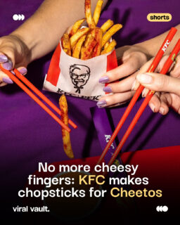 Cheetos, but make it finger-free. 

KFC Canada and Cheetos turned a fan-favourite snacking ritual into official branded merch - chopsticks made specifically for eating Cheetos.

One stick reps KFC, the other brings the Cheetos Flamin’ Hot energy. A quirky collab that proves sometimes the best brand ideas are the ones nobody asked for.

#KFC #Cheetos #KFCxCheetos #BrandCollab #CreativeMarketing #ViralVaultIndia 

[ KFC Cheetos chopsticks, KFC Canada Cheetos, KFC Cheetos collaboration, Cheetos marketing campaign, branded merchandise, creative brand collaboration ]
