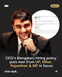 A hiring policy has sparked a wider debate over workplace safety, regional identity and recruitment.

Karthik SG, founder of A1 Sports World, said the company would not hire male candidates from Uttar Pradesh, Bihar, Rajasthan and Madhya Pradesh. He said the decision followed an alleged incident involving a former employee who was accused of abusive behaviour towards female colleagues.

The announcement has drawn criticism online, with questions around whether a candidate’s state of origin should be used as a hiring filter. At the same time, the discussion has highlighted concerns around workplace safety and how employers respond to alleged misconduct.

#Hiring #Workplace #WorkplaceSafety #Recruitment #HR #ViralVaultIndia 

[ Bengaluru CEO hiring policy, Karthik SG A1 Sports World, A1 Sports World hiring controversy, male candidates UP Bihar Rajasthan MP, Bengaluru hiring news, workplace safety, recruitment controversy India, regional hiring debate, HR news India, workplace culture, employment news, startup news India ]