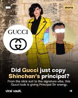 Gucci just gave the internet a major Shinchan déjà vu. 

The luxury brand’s yellow-and-black checked look sparked comparisons to Bunta Takakura, Shinchan’s iconic Principal Sir - from the hairstyle to the outfit, the resemblance was hard to miss. And naturally, the internet turned it into a meme.

Sometimes, all it takes is one familiar look to turn fashion into an internet moment.

#Gucci #Shinchan #PrincipalSir #GucciFashion #FashionNews #ViralVaultIndia

[ Gucci Shinchan Principal Sir, Gucci latest look, Shinchan Principal Sir comparison, Gucci fashion look, viral fashion moment, luxury fashion India, Gucci viral trend, pop culture fashion, internet viral trends ]