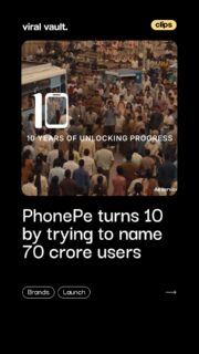70 crore users. One very big thank you.

PhonePe marks 10 years with an unusual anniversary challenge - trying to name all 70 crore of its registered users.

Conceptualised by Ogilvy, the campaign features record-holder Shahu Supreme, who speaks at 494 words per minute. Even at that speed, naming every PhonePe user would take 980 consecutive days.

A creative way to turn a massive milestone into a people-first celebration.

#PhonePe #PhonePe10Years #Ogilvy #BrandCampaign #AnniversaryCampaign #ViralVaultIndia 

[ PhonePe 10 years, PhonePe anniversary campaign, PhonePe Ogilvy campaign, PhonePe 70 crore users, Shahu Supreme PhonePe, PhonePe brand film, digital payments campaign, fintech advertising India, PhonePe marketing campaign, Indian advertising ]