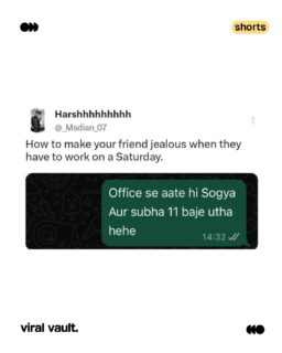 Saturday working friends, this one's for you. Nothing hits harder than a "hehe" at 2:32 PM.
Tag the friend who needs to see this and send it to your Saturday-shift squad.
#ViralVaultIndia #OfficeHumour #DesiMemes #CorporateLife #RelatableMemes