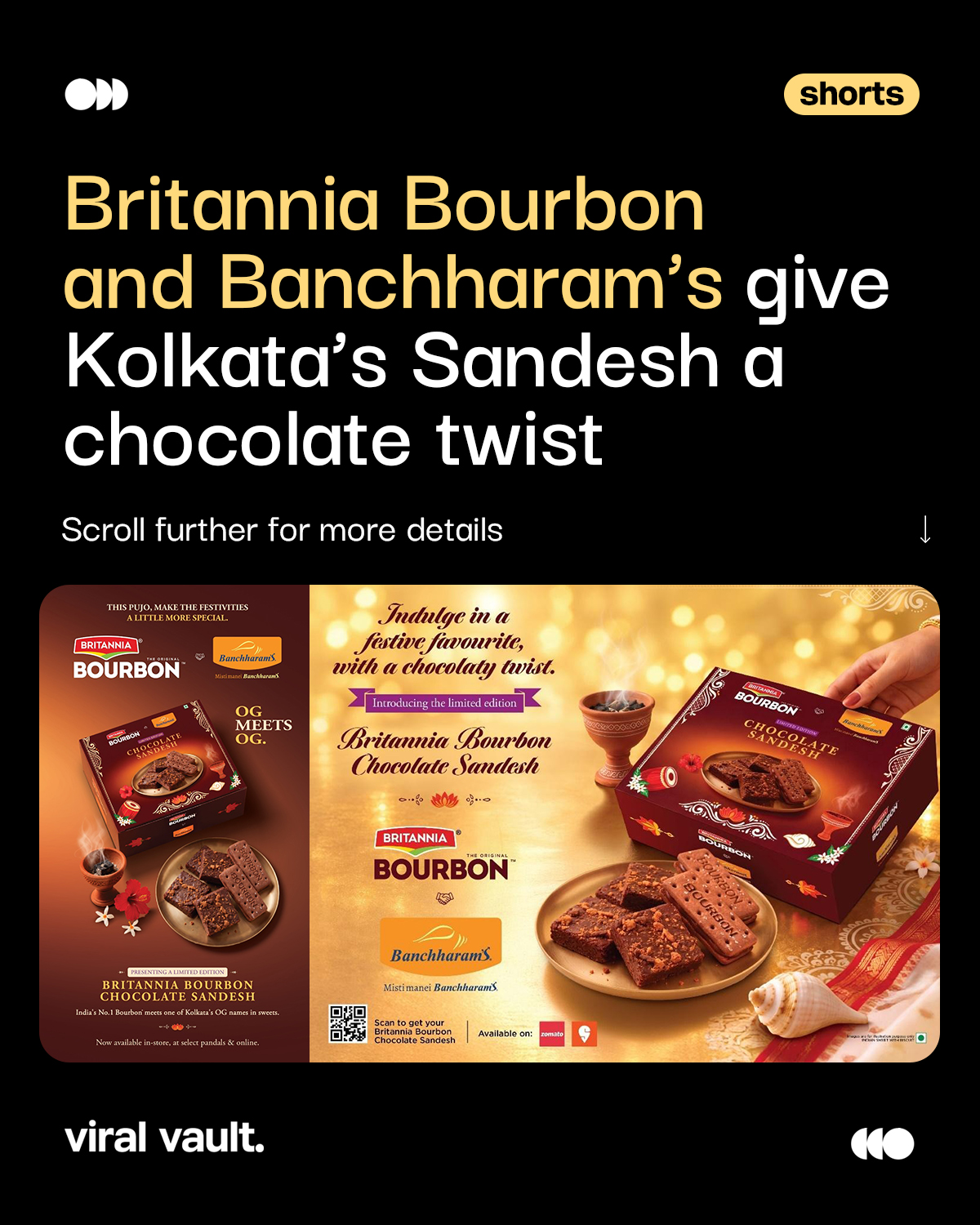 Bourbon meets Bengali tradition! 

Britannia Bourbon has teamed up with Kolkata’s iconic Banchharam’s to launch a limited-edition Chocolate Sandesh, giving the traditional Bengali sweet a chocolatey makeover.

Conceptualised by Schbang, the collaboration celebrates local flavours with a festive twist. The sweet is available at select Banchharam’s outlets, Kolkata airport, and on Swiggy and Zomato.

#BritanniaBourbon #Banchharams #ChocolateSandesh #BrandCollaboration #ViralVaultIndia

[ Britannia Bourbon Chocolate Sandesh, Britannia and Banchharam’s collaboration, Kolkata festive campaign, Bengali sweet innovation, Schbang campaign, limited-edition festive dessert, brand collaboration India, creative food marketing ]