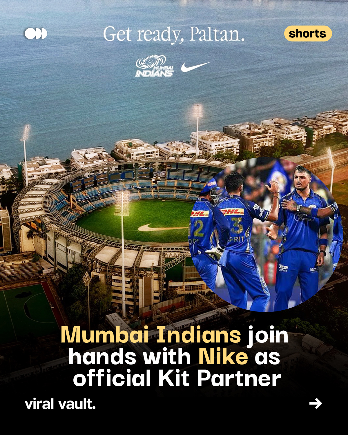 A new partnership is taking the field!

Nike has joined hands with Mumbai Indians as the official kit partner for both the men’s and women’s teams from the 2027 season. The multi-year partnership will see Nike provide match kits and team apparel, bringing a new look to the franchise on the field.

Two iconic names. One big partnership. 

#nike #mumbaiindians #Partnership #ViralVaultIndia