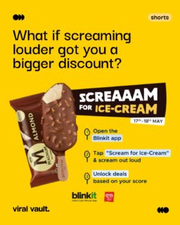 Forget loyalty points. Forget coupon codes. Blinkit handed you a microphone and said - the louder you scream, the bigger your discount. Up to 50% off ice cream. Fifteen seconds. Zero dignity required.
And millions of Indians did it anyway.
Because here's the thing - every person who screamed, posted. Every post was free media Blinkit never had to buy. That's not a promotion. That's a content strategy wearing a discount as a costume.
Quick commerce was supposed to be a logistics story. Blinkit just made it a cultural moment.
#Blinkit #ScreamForIceCream #ViralMarketing #BrandMarketing #ViralVaultIndia
