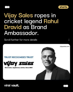 Rahul Dravid joins Vijay Sales!

Vijay Sales has named cricketing legend Rahul Dravid as its new brand ambassador, bringing together two names built on trust, reliability and credibility.

Dravid will feature across the brand’s TV, digital, social media, in-store and festive campaigns, as Vijay Sales continues to strengthen its omnichannel presence.

A partnership that brings together the trust of a cricket legend and the trust of a brand that has been serving Indian consumers for over five decades.

#VijaySales #RahulDravid #BrandAmbassador #BrandPartnership #ViralVaultIndia 

[ Vijay Sales brand ambassador, Rahul Dravid, Vijay Sales campaign, Rahul Dravid brand association, electronics retail India, celebrity brand endorsement, festive campaign, omnichannel retail, Vijay Sales marketing ]
